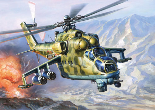 Hélicoptère d'attaque MI24 Hind E russe en Afghanistan