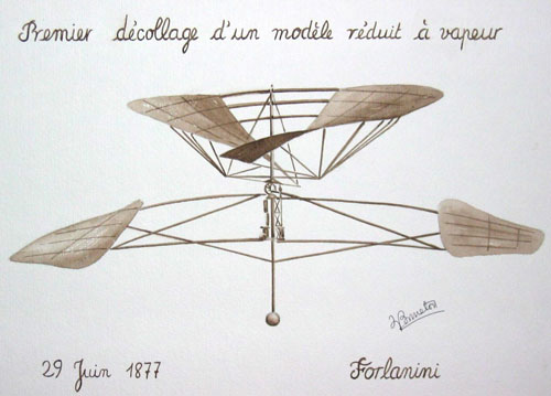 Premier décollage d'un modèle réduit à vapeur : 29 juin 1877, Forlanini