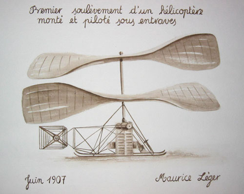 Premier soulèvement d'un hélicoptère monté et piloté sous entrave : juin 1907, Maurice Léger