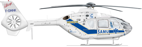 Hélicoptère EC135 du SAMU, opéré par HELICAP