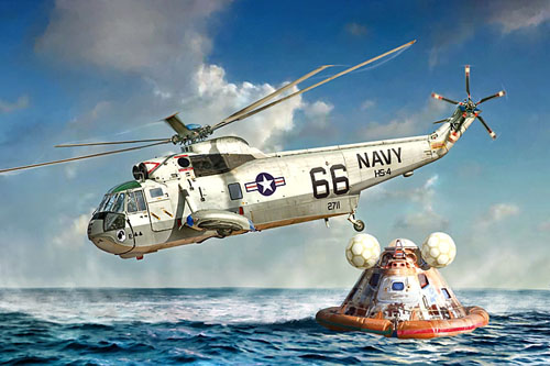 Hélicoptère SH3 Seaking, récupération des astronautes d'une capsule Apollo de retour de la Lune