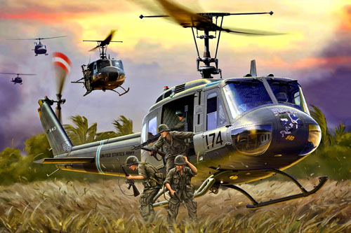 Hélicoptère UH1D Huey de l'US Army, lors de la guerre du Vietnam