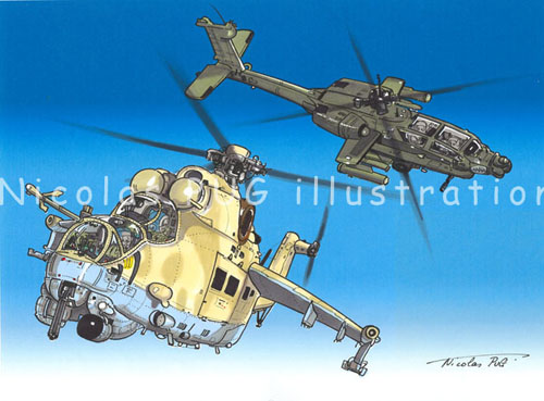 MI24 Hind et AH64 Apache