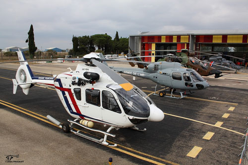 Hélicoptères EC135 des Douanes, AS555 Fennec de l'Armée de l'Air, EC665 Tigre de l'ALAT et AS365N Dauphin de la Marine Nationale