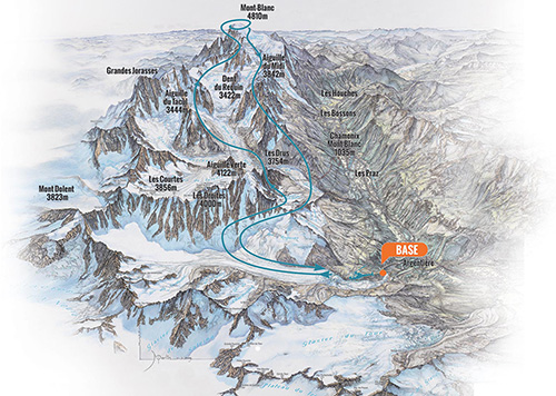 Itinéraire du vol de 20 minutes vers le sommet du Mont-Blanc