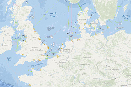 Situation géographique des parcs éoliens en mer du Nord et en Baltique