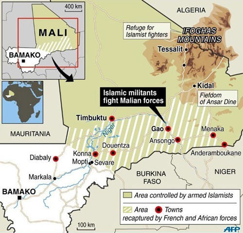 Carte de situation du conflit au Mali