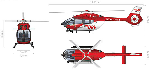 Vue dans les 3 dimensions de l'H145