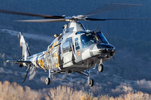 Hélicoptère A109 en camouflage Razzle Blades du Display Teams 2021 de l'Armée de l'Air belge