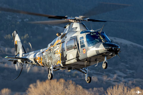 Hélicoptère A109 en camouflage Razzle Blades du Display Teams 2021 de l'Armée de l'Air belge