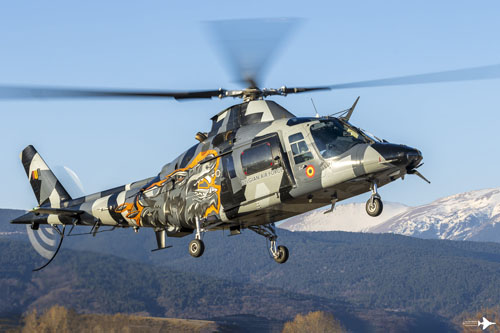 Hélicoptère A109 en camouflage Razzle Blades du Display Teams 2021 de l'Armée de l'Air belge