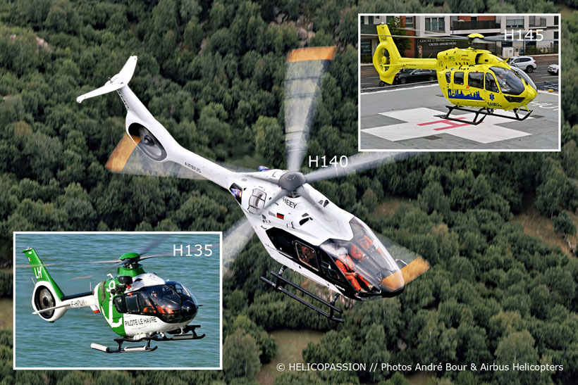 Comparaison des hélicoptères H135, H140 et H145 – silhouette et configuration extérieure