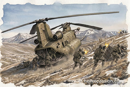 Combat autour du MH47 Chinook abattu 
                     sur les hauteurs enneigées de Takur Ghar