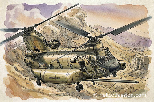 Hélicoptère MH47 Chinook de l'US Army lors de l'Opération Anaconda
