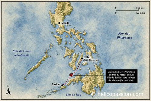 Localisation du crash entre l'île de Basilan (en bas de la carte) et l'île de Cebu (au centre de la carte)