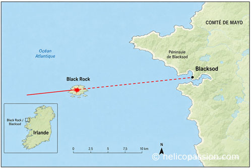 Trajectoire de Rescue 116 entre Black Rock et Blacksod