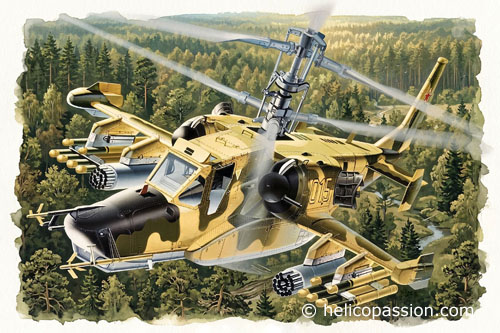 Hélicoptère d'attaque KA50 Black Shark en camouflage sable - vert de l'armée russe