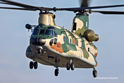 CH-47J Chinook de la JASDF en vol à Iruma, Japon
