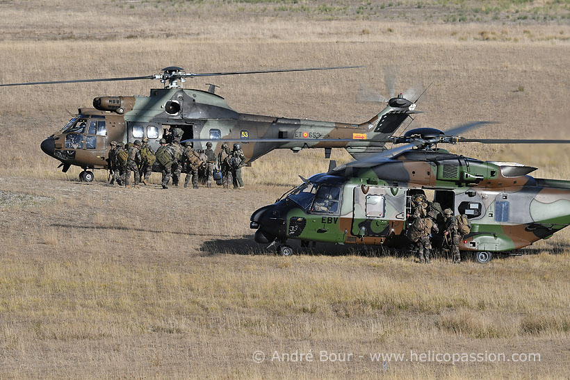 French Army NH90 & Spanish Army AS332 SuperPuma helicopters